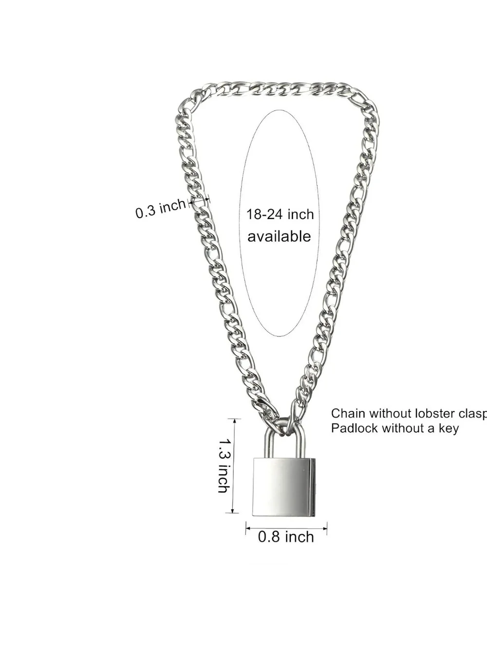 Men's Silver Padlock Pendant Chain Necklace 18 Inches